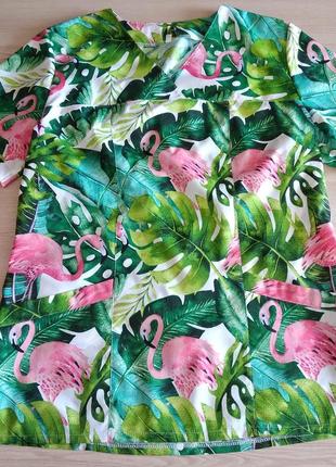 Женская медицинская блуза с фламинго с хлопка 44-56