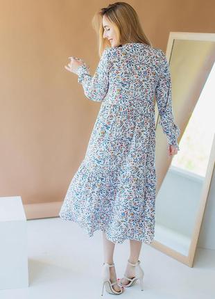 Свободное стильное платье миди с длинным рукавом в цветок цветочек цветочный принт4 фото