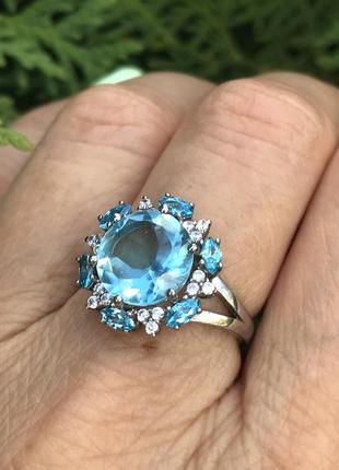 Кольцо серебряное с натуральным голубым кварцем, размер 17