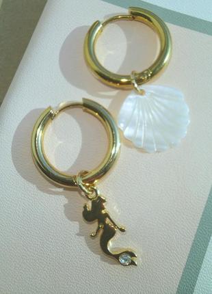 💕 на лето золотые серьги с подвесками из перламутра серьги кольца конго