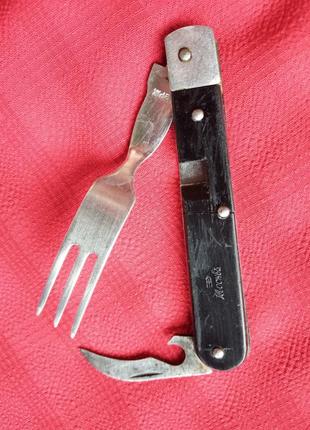 Складная открывашка консервный нож вилка-винтаж ссср нержавеющая сталь