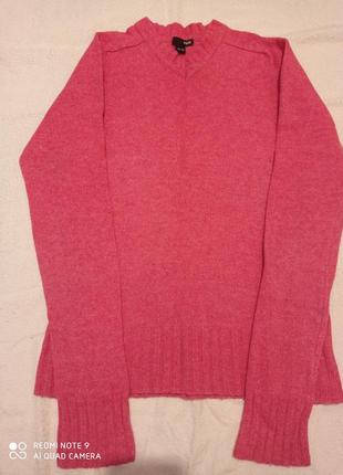Р11. шерстяной lambswool розовый пуловер джемпер с v-горловиной полуреглан шерсть ягнят вовна