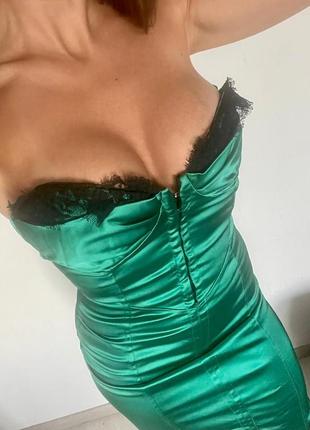 👗сексуальное зелёное платье миди без бретель/нефритовое облегающее платье с кружевом открытые плечи👗4 фото