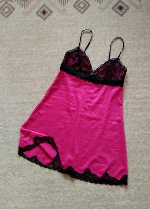 36-38р. малиновая ночная рубашка, атлас с гипюровым лифом boux avenue