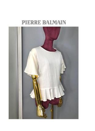 Pierre balmain белая хлопковая блуза с рюшами футболка брендовая айвори