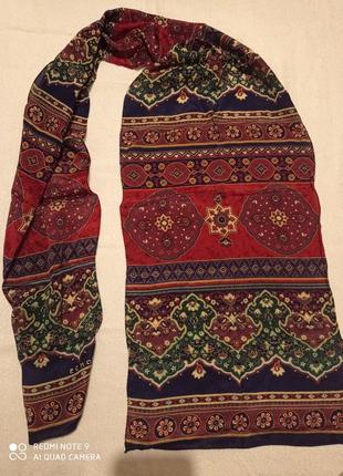 Шовковий вінтажний шарф благородних кольорів бохо з візерунками 29*1731 фото