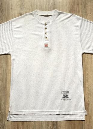 Мужская винтажная хлопковая футболка в рубчик с пуговицами levis vitage