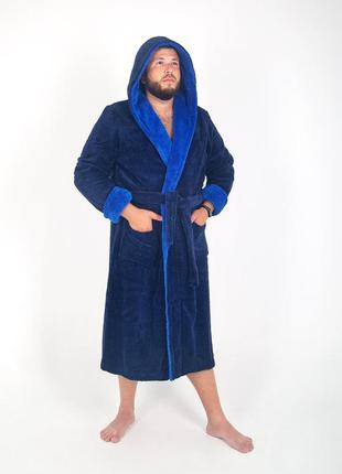 Мужской махровый халат синий/электрик l-3xl