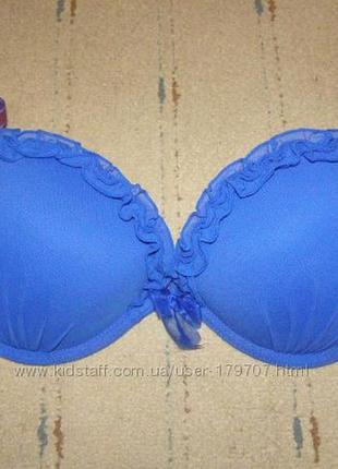 Лифчик цвета индиго, рюшки, пуш-ап, secret women, 75 с