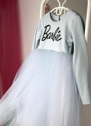 Пишна сукня barbie з фатіном на осінь довгий рукав ніжний колір6 фото