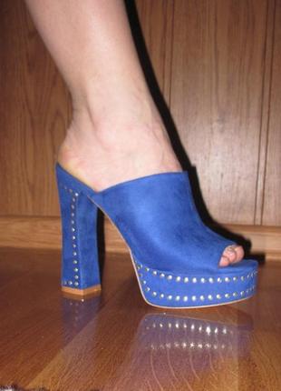 Шлепанцы мюли эко замша супер цвет электро!