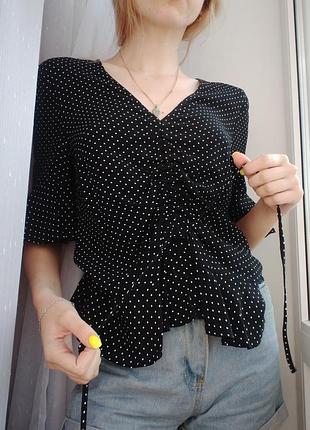 Чорна Блуза в білий горох зі знижкою