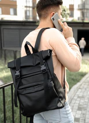 Мега стильний чорний місткий чоловічий рюкзак рол топ1 фото