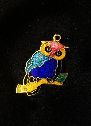Винтажная подвеска клуазоне эмаль эмалевая сова птица кулон