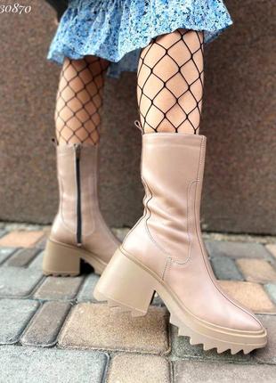 Сапоги ботинки натуральная кожа темный беж