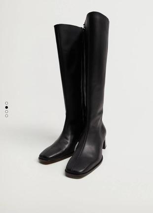 Жіночі шкіряні чоботи ботфорти високі чоботи чорні ботфорти mango1 фото