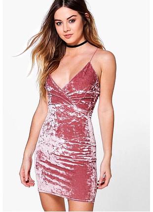 Платье мини бархатное розовое велюровое boohoo