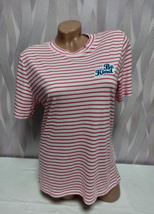 Біла футболка в рожеву смужку, віскоза/бавовни р. s, pieces