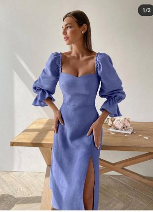 Роскішна сукня із суміші льону з розрізом