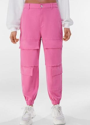 Розовые джоггеры с резиночкой bershka cotton