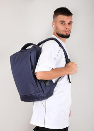 Универсальный рюкзак унисекс синий с выводом под зарядку7 фото
