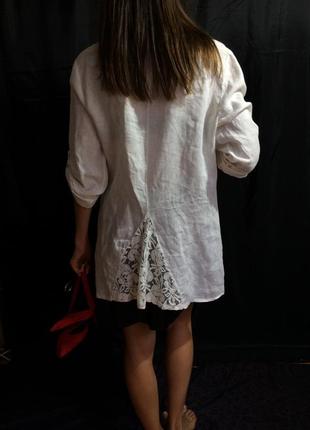 Жіночий білий брючний костюм з льону6 фото