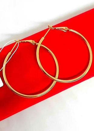 Позолоченные серьги-кольца, сережки конго позолота, д. 4 см1 фото