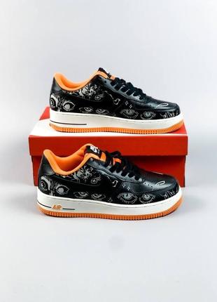 Топовые мужские кроссовки демисезонные nike air force чёрные кожаные найк форс