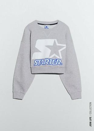 Свитшот zara starter укороченный свитер толстовка худи оверсайз серый зара  s -xs 36-341 фото