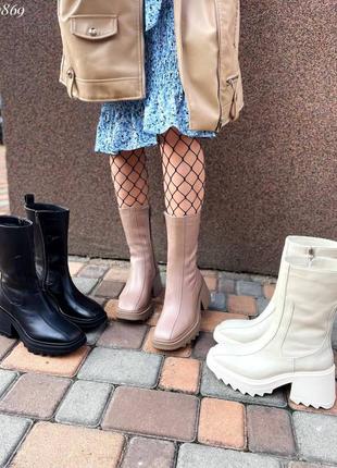 30870🍁черевики демісезонні на масивному каблуці натуральна шкіра👑