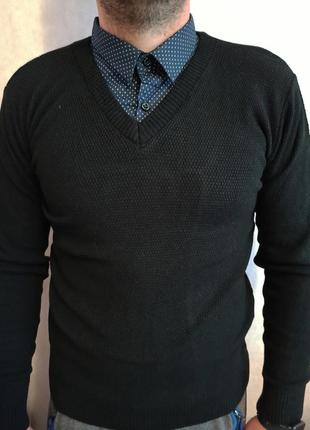 Мужская обманка, свитер рубашка, свитер с воротником, светр з коміром1 фото