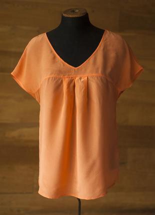 Шелковая летняя блузка персикового цвета женская massimo dutti, размер s, m