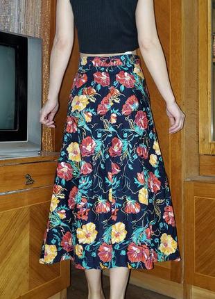 Шикарная юбка с карманами принт цветы6 фото