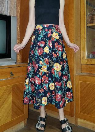 Шикарная юбка с карманами принт цветы7 фото