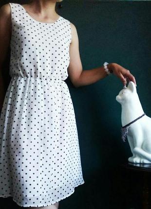 Легкое белое платье в чёрный горох ⚫⚫⚫ возможен обмен