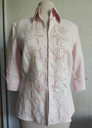 Рубашка блузка пиджак 100% лен нежно розовый2 фото