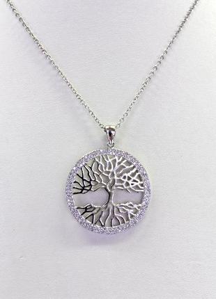 Серебряное колье  дерево жизни с фианитами - арт 970211425