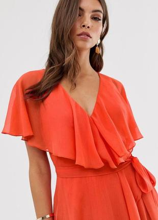 Шикарное морковное платье asos design с большим кейфом на плечах!2 фото
