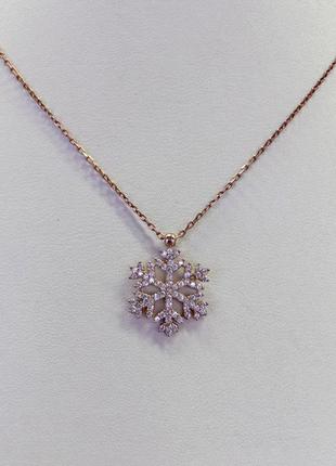 Серебряное колье снежинка позолоченное с вставками из фианитов - арт 970203203