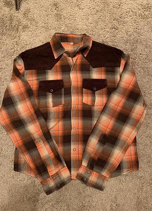 Сорочка в клітку з вельветовими вставками