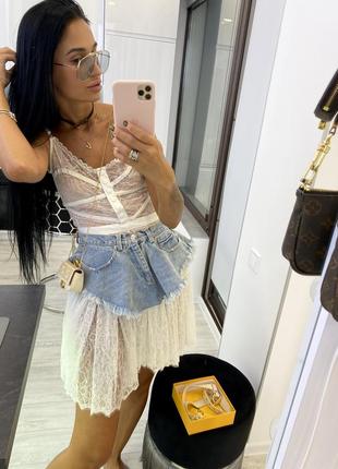 Голубая брендовая джинсовая юбка пояс баска голубая