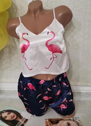 Распродажа! шелковая пижамка фламинго6 фото