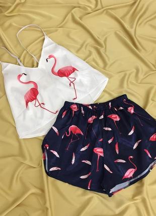 Распродажа! шелковая пижамка фламинго4 фото