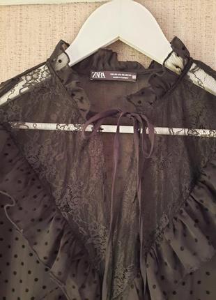 Zara нова колекція сукня блуза шифонова з мереживом прозора оверсайз3 фото