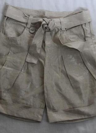 Льняные бежево - золотистые шорты 6 - 7 лет