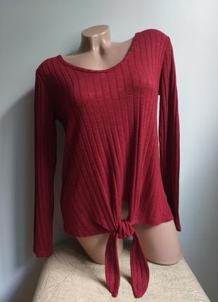 Лонгслив з зав'язками. пуловер. туніка. гольф в рубчик. теракотовий.