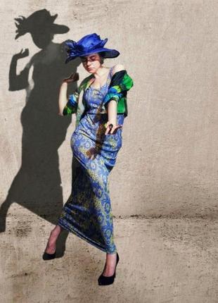Трикотажное длинное платье стрейч коттон хлопок вискоза в принт8 фото