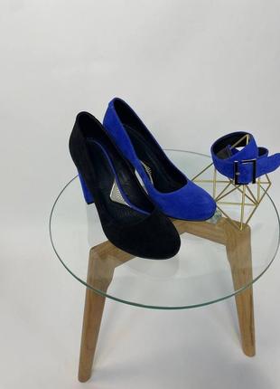 Эксклюзивные туфли из натуральной итальянской кожи и замша синие чёрные6 фото