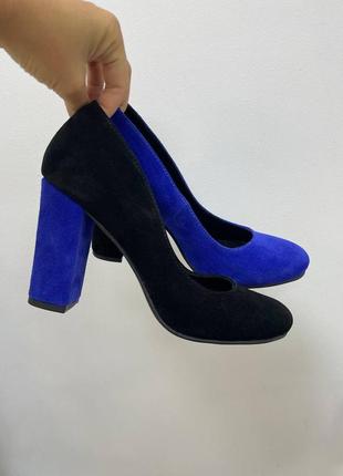 Эксклюзивные туфли из натуральной итальянской кожи и замша синие чёрные2 фото