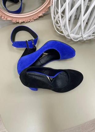 Эксклюзивные туфли из натуральной итальянской кожи и замша синие чёрные9 фото